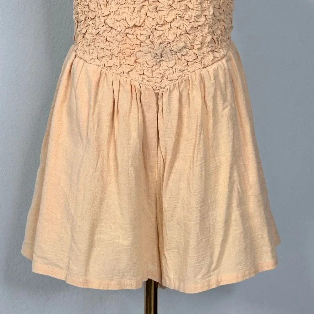 Free People Juliette Smocked Romper Sz S Cotton Gauze Boho Coquette Beachy NWT
